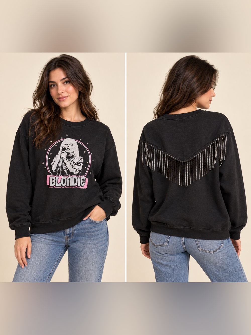 Blondie embellished crew neck size large EUC